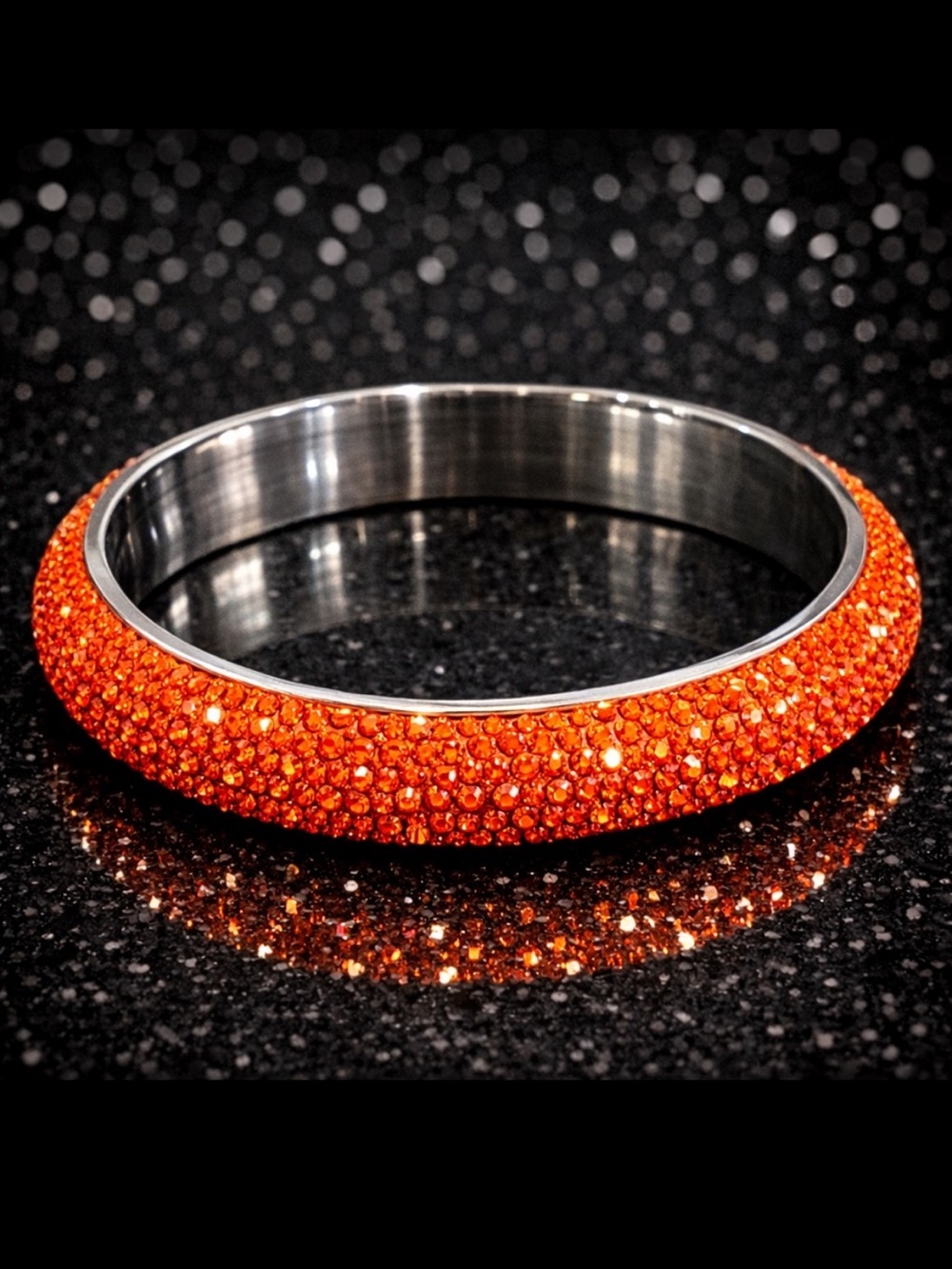 NEW Pave Set Orange Crystal cz Bangle silver statement Bracelet Stainless Steel